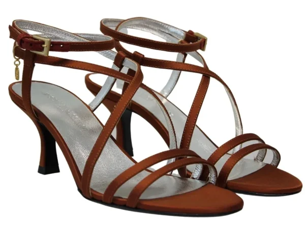 Shop Ines de la Fressange Paris Heeled sandals, tobacco satin straps