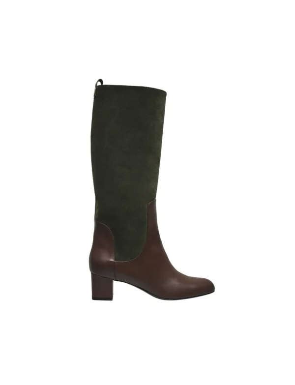 Flash Sale Ines de la Fressange Paris High heeled boots, green and chocolate leathers