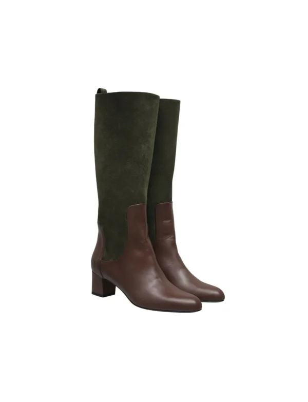 Flash Sale Ines de la Fressange Paris High heeled boots, green and chocolate leathers