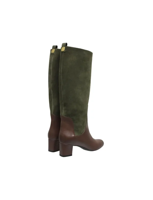 Flash Sale Ines de la Fressange Paris High heeled boots, green and chocolate leathers