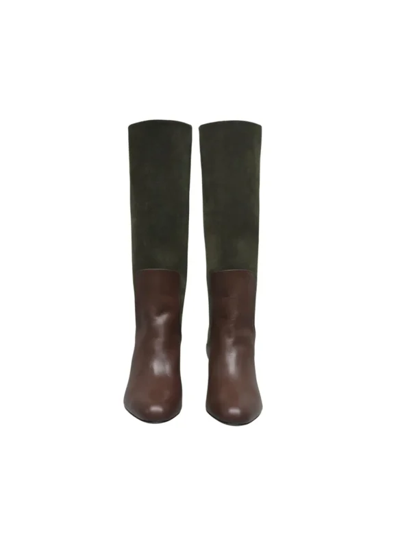 Flash Sale Ines de la Fressange Paris High heeled boots, green and chocolate leathers