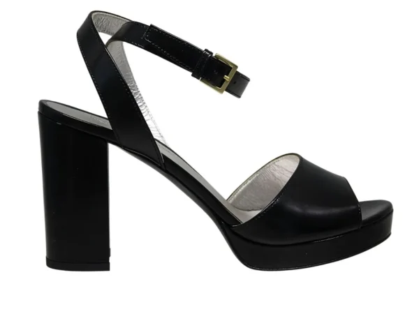 Clearance Ines de la Fressange Paris Laura platform sandal in smooth black leather