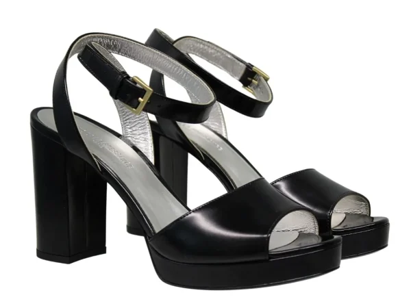 Clearance Ines de la Fressange Paris Laura platform sandal in smooth black leather