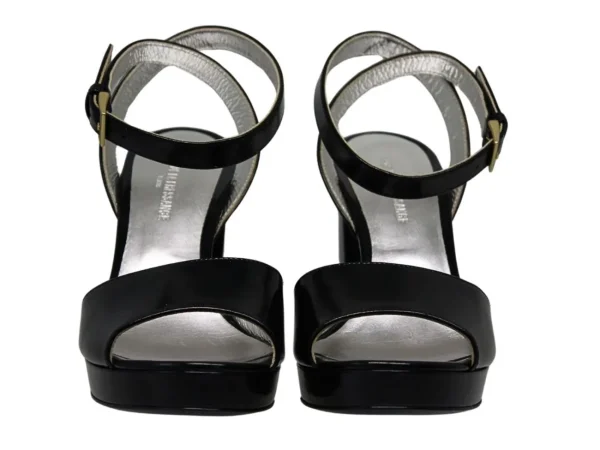 Clearance Ines de la Fressange Paris Laura platform sandal in smooth black leather