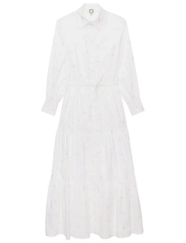 Clearance Ines de la Fressange Paris Lena long dress with white ruffles and embroidered fabric