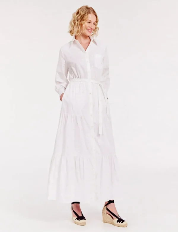 Clearance Ines de la Fressange Paris Lena long dress with white ruffles and embroidered fabric