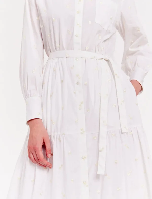 Clearance Ines de la Fressange Paris Lena long dress with white ruffles and embroidered fabric