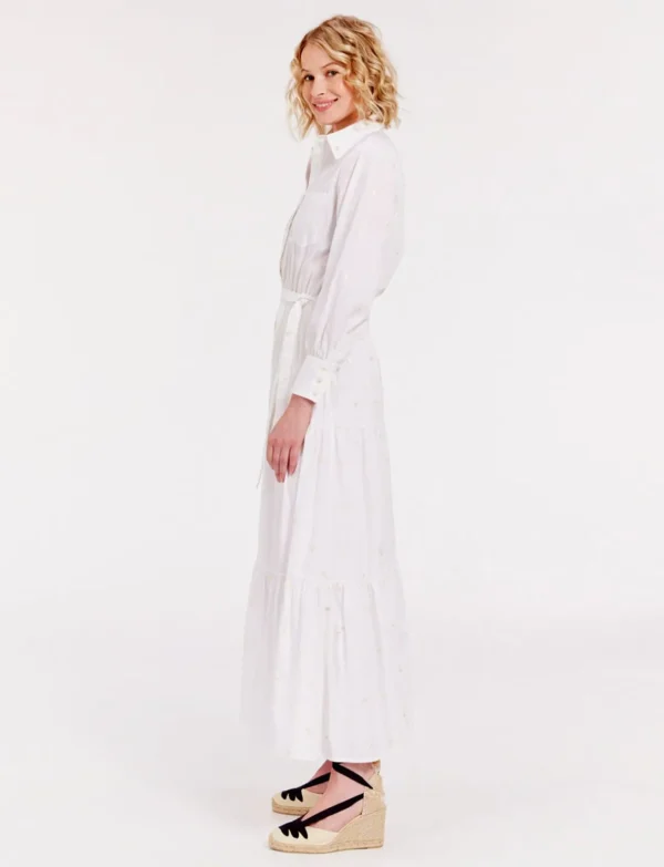 Clearance Ines de la Fressange Paris Lena long dress with white ruffles and embroidered fabric