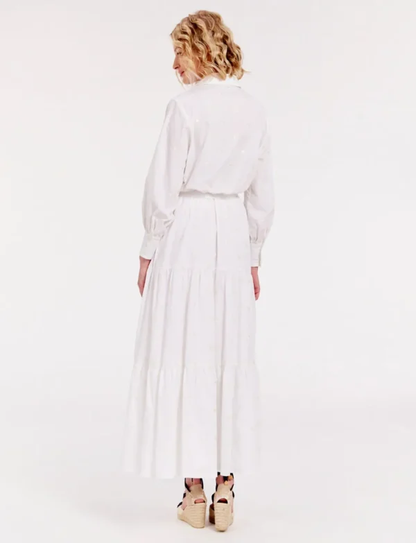 Clearance Ines de la Fressange Paris Lena long dress with white ruffles and embroidered fabric