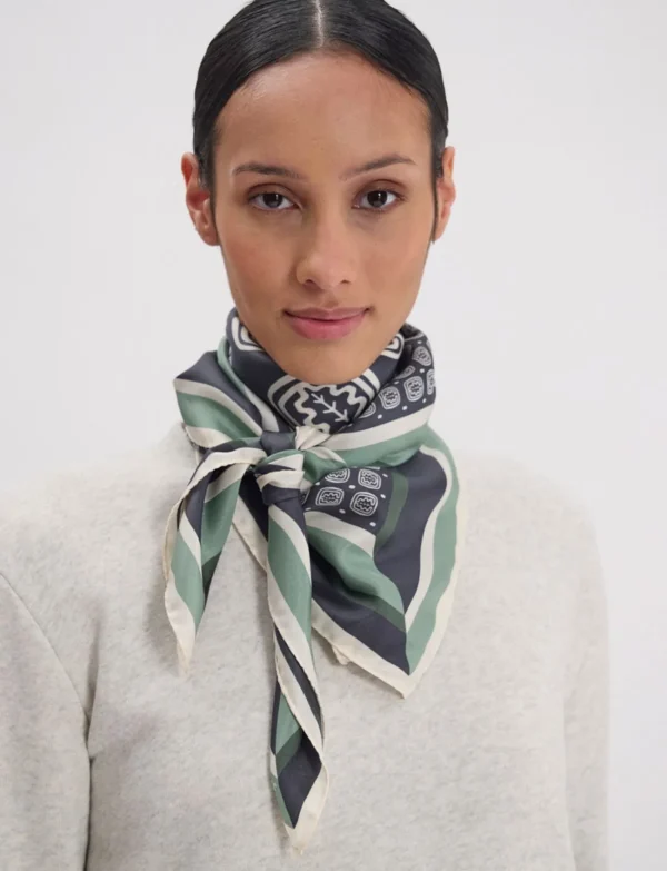 Best Sale Ines de la Fressange Paris Lewis silk scarf, slate-blue and green oak leaf motif