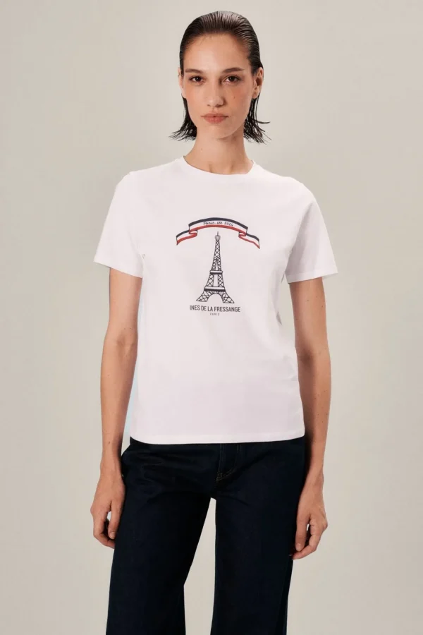 Best Ines de la Fressange Paris Limited edition T-shirt, summer 2024 in Paris, "Eiffel Tower" model