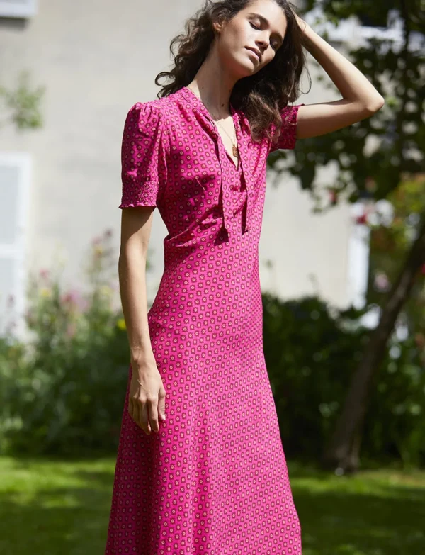 Store Ines de la Fressange Paris Long pink printed cherry dress