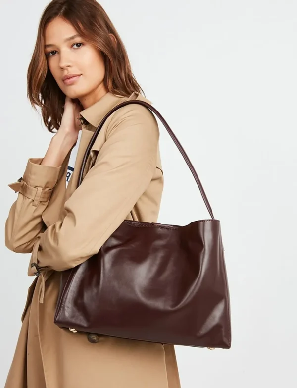 Best Ines de la Fressange Paris Léonore large leather tote bag burgundy