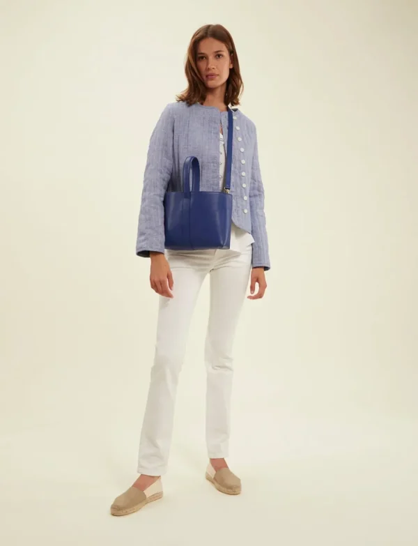 Flash Sale Ines de la Fressange Paris Léonore small leather tote bag cobalt blue