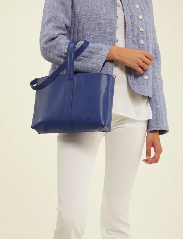 Flash Sale Ines de la Fressange Paris Léonore small leather tote bag cobalt blue