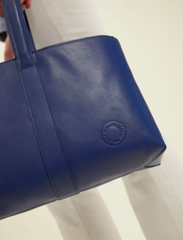 Flash Sale Ines de la Fressange Paris Léonore small leather tote bag cobalt blue