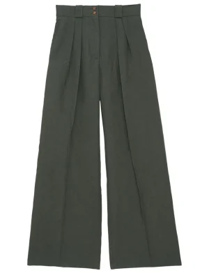 Fashion Ines de la Fressange Paris Marlene pants in dark green linen