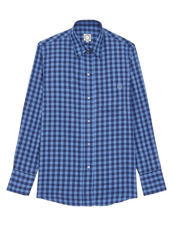 Shop Ines de la Fressange Paris Maureen blue plaid shirt