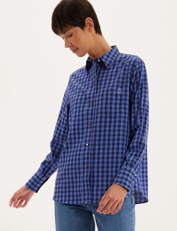 Shop Ines de la Fressange Paris Maureen blue plaid shirt