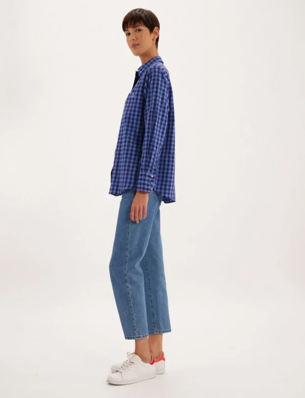 Shop Ines de la Fressange Paris Maureen blue plaid shirt