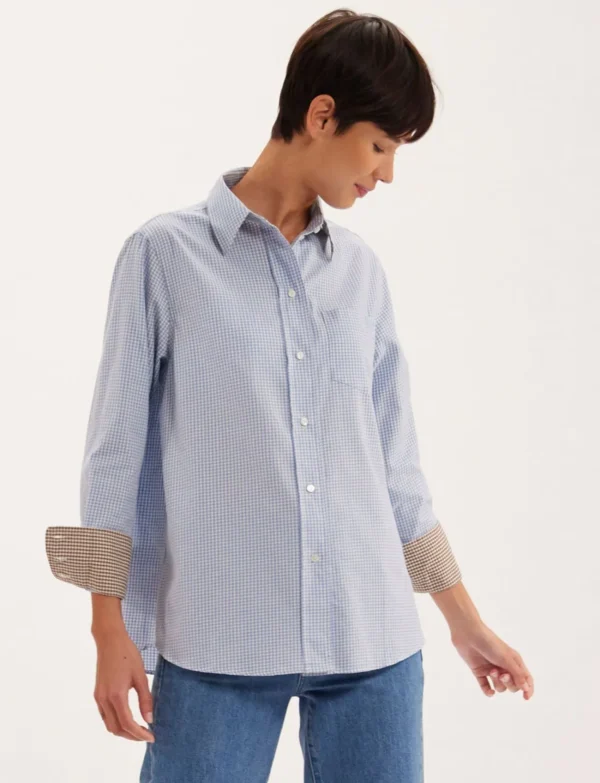 Shop Ines de la Fressange Paris Maureen light blue gingham shirt