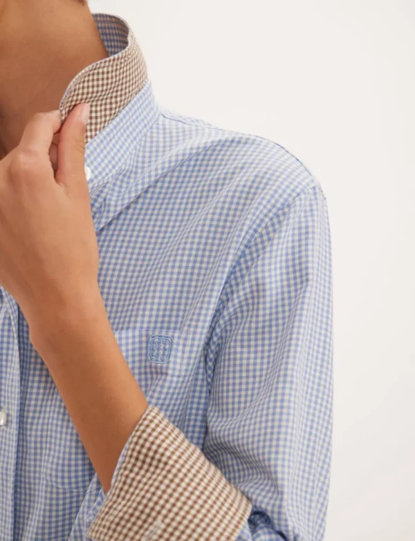 Shop Ines de la Fressange Paris Maureen light blue gingham shirt