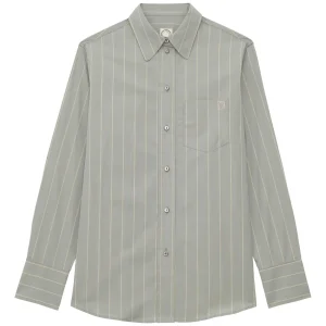 Sale Ines de la Fressange Paris Maureen shirt in almond green cotton with beige stripes