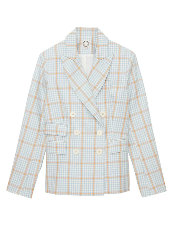 Shop Ines de la Fressange Paris Maurice blue and orange checkered jacket