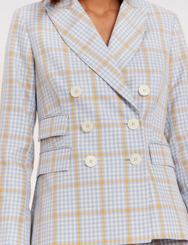 Shop Ines de la Fressange Paris Maurice blue and orange checkered jacket