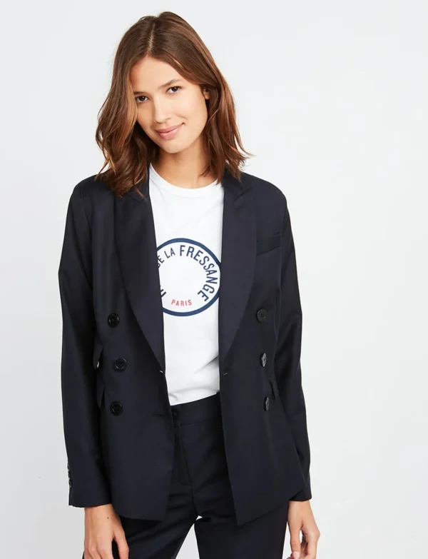 Discount Ines de la Fressange Paris Maurice wool jacket navy blue