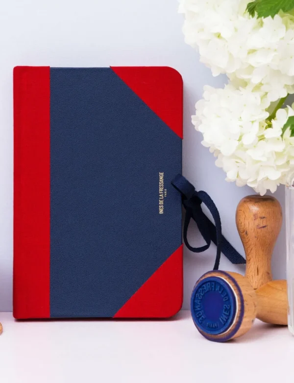 Discount Ines de la Fressange Paris Medium notebook Ines navy blue and red