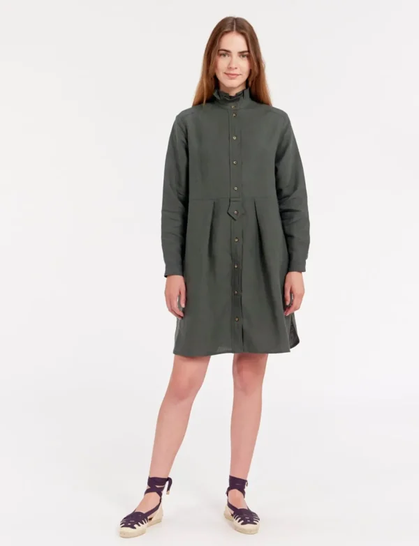 Hot Ines de la Fressange Paris Monica dress in dark green linen