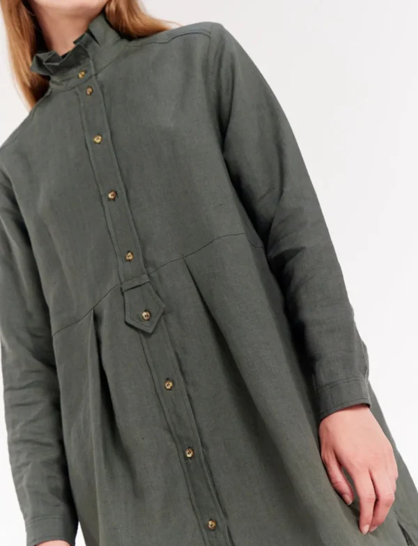 Hot Ines de la Fressange Paris Monica dress in dark green linen