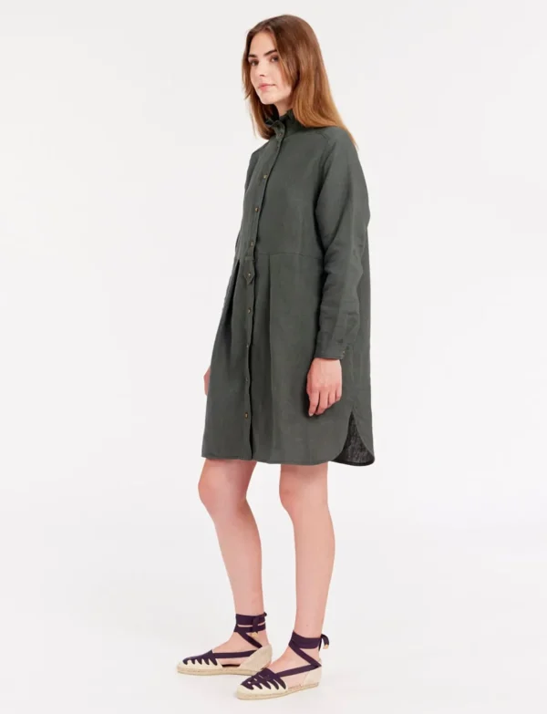 Hot Ines de la Fressange Paris Monica dress in dark green linen