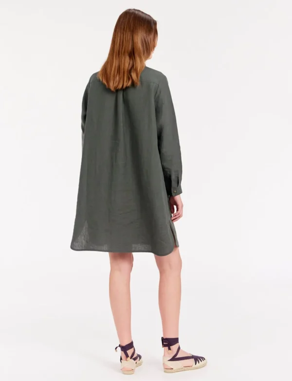 Hot Ines de la Fressange Paris Monica dress in dark green linen