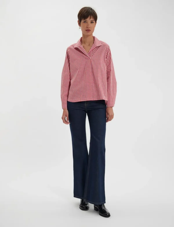 Fashion Ines de la Fressange Paris Noa red and white gingham check top