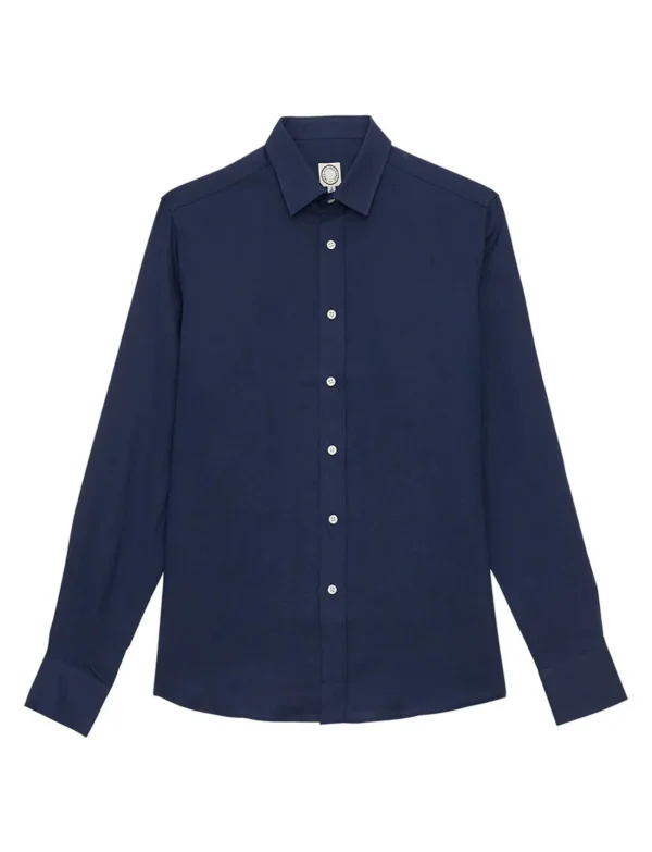 Cheap Ines de la Fressange Paris Olivier men's shirt in navy blue linen