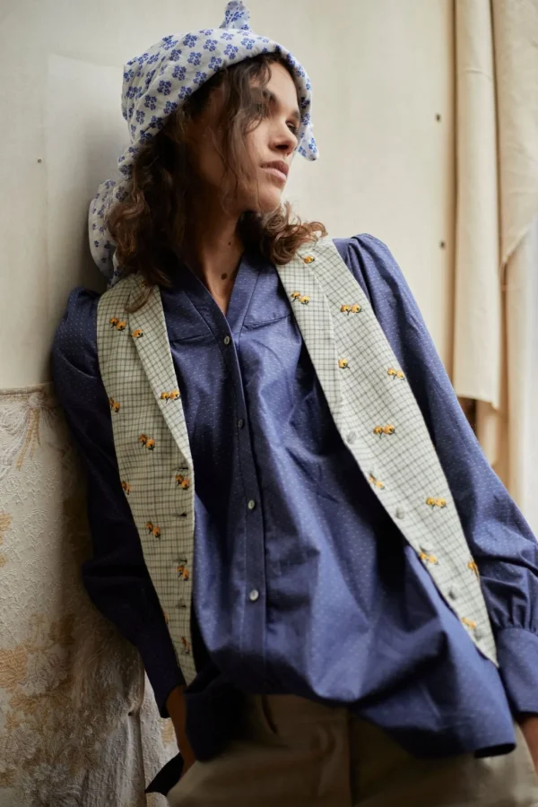 Hot Ines de la Fressange Paris Ornella blue denim blouse