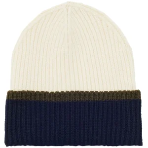 Clearance Ines de la Fressange Paris Pedro beanie in ecru navy knit, khaki mesh