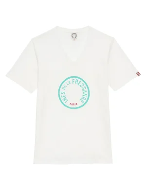 Hot Ines de la Fressange Paris Pia white logo turquoise tee shirt