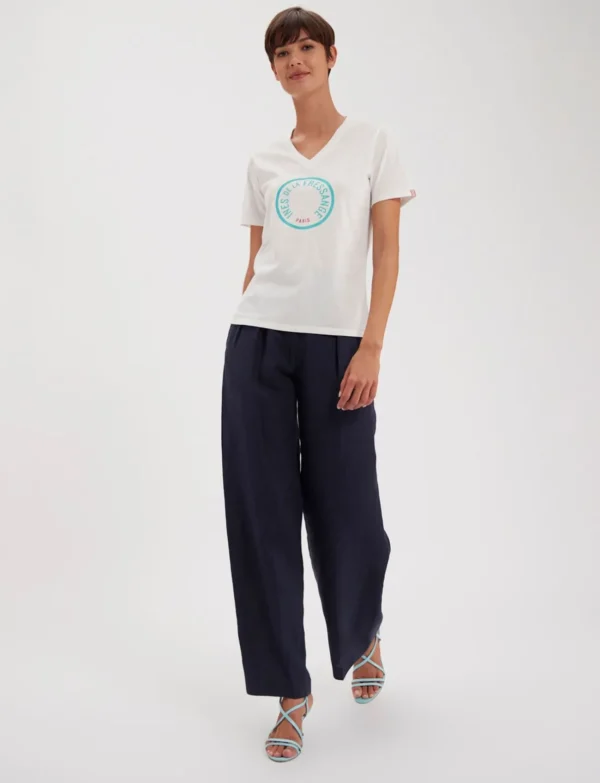 Hot Ines de la Fressange Paris Pia white logo turquoise tee shirt