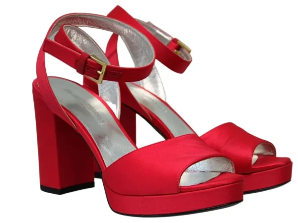 Fashion Ines de la Fressange Paris Platform sandals in red silk