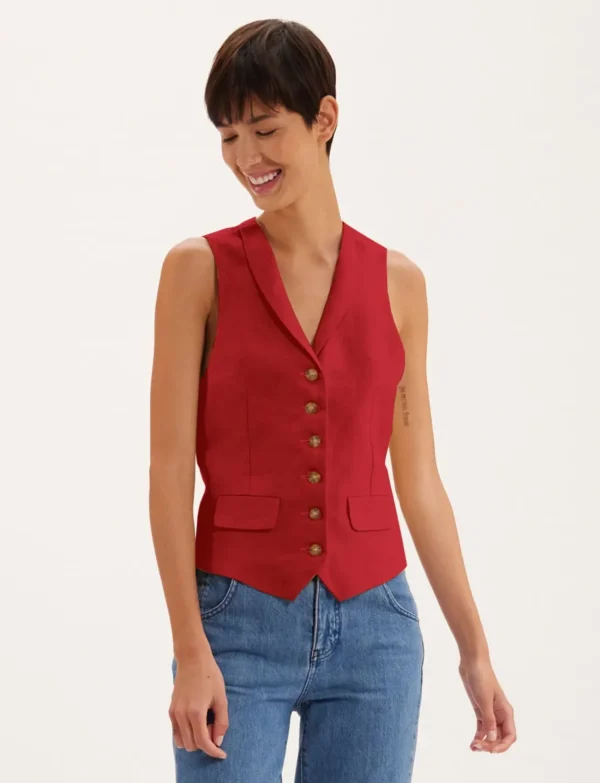 Fashion Ines de la Fressange Paris Raspberry linen Robinson cardigan