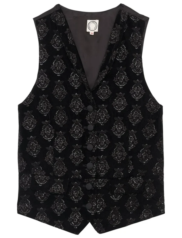 Outlet Ines de la Fressange Paris Robinson black velvet embroidered vest