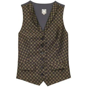 Hot Ines de la Fressange Paris Robinson vest in black and gold jacquard weave