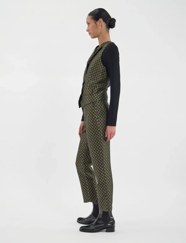 Hot Ines de la Fressange Paris Robinson vest in black and gold jacquard weave