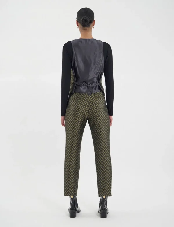 Hot Ines de la Fressange Paris Robinson vest in black and gold jacquard weave