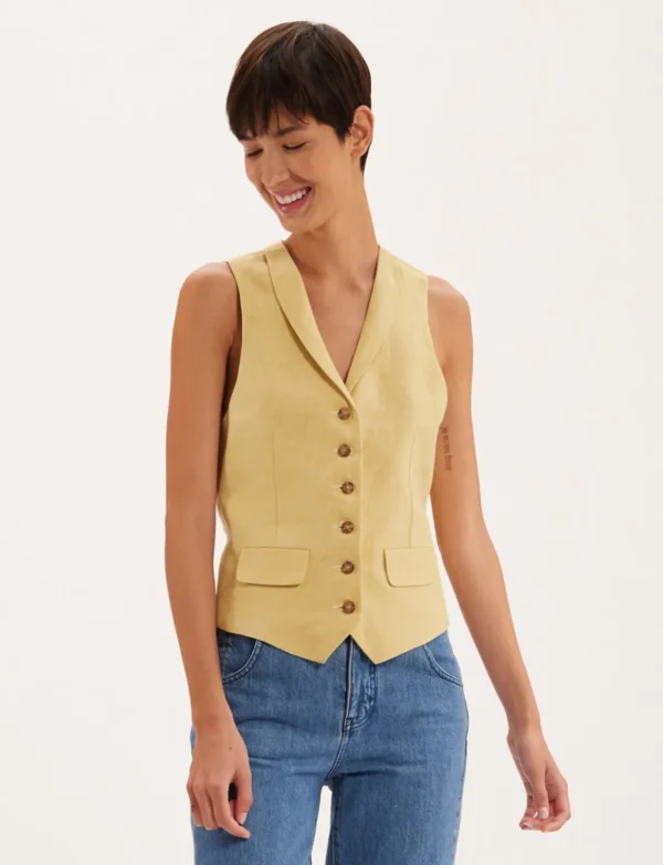 Best Ines de la Fressange Paris Robinson vest in lemon linen