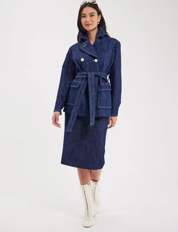 Fashion Ines de la Fressange Paris Romaric blue denim coat