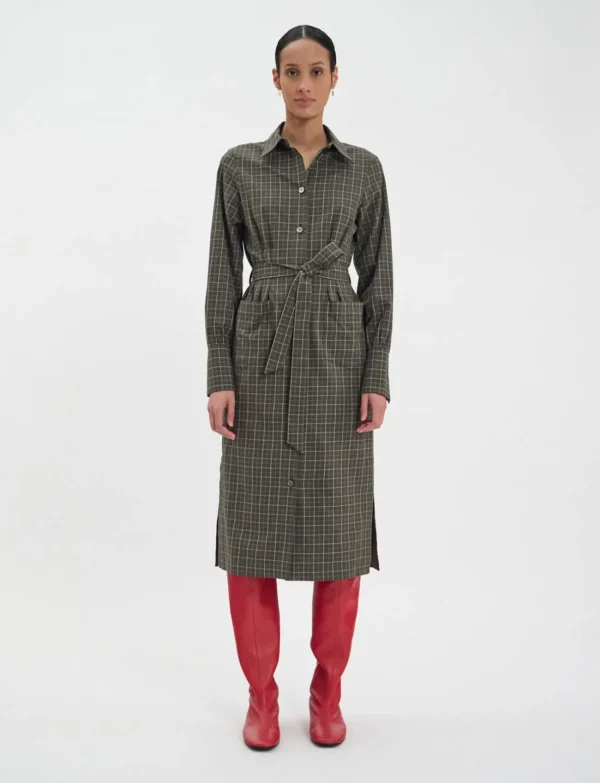 Fashion Ines de la Fressange Paris Rosabella khaki cotton check dress